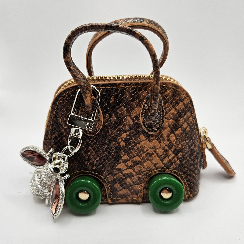 Brown Snake Print Handbag with Charm